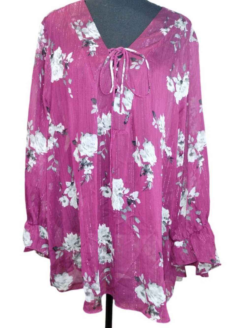 Cato Size 22/24W Maroon Floral Tunic Top